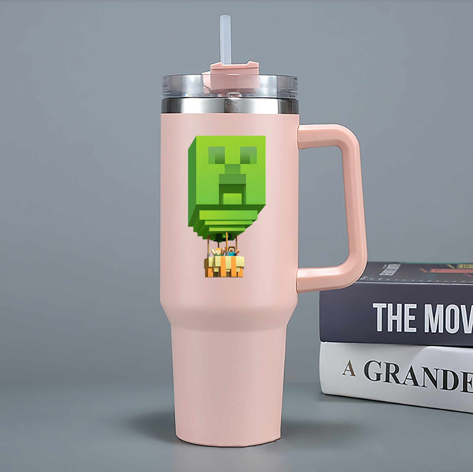 （画像用） マインクラフト ブロックの世界 Minecraft MC Block world 1200mL車用タンブラー - クリスタルステッカー（プラスチックストロー付き）